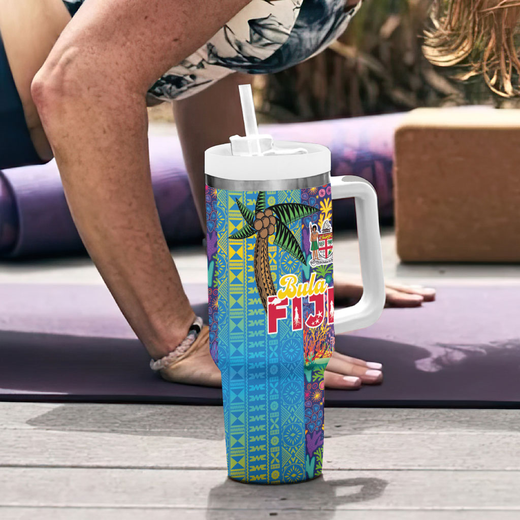 Fijian Coral Reef Tumbler With Handle with Traditional Tapa Pattern Split Style LT03 - Polynesian Pride