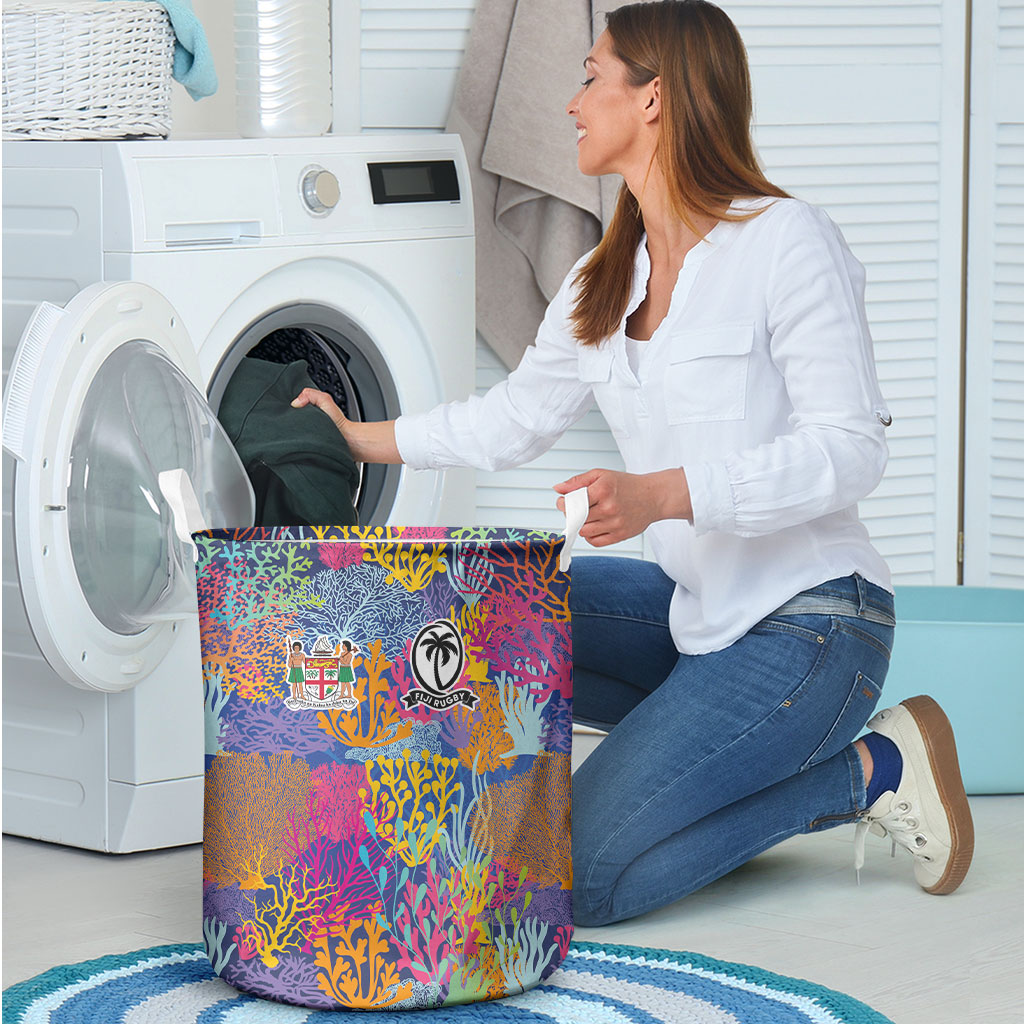 Fijian Rugby Laundry Basket Colorful Coral Reef Pre Match Design LT03 - Polynesian Pride