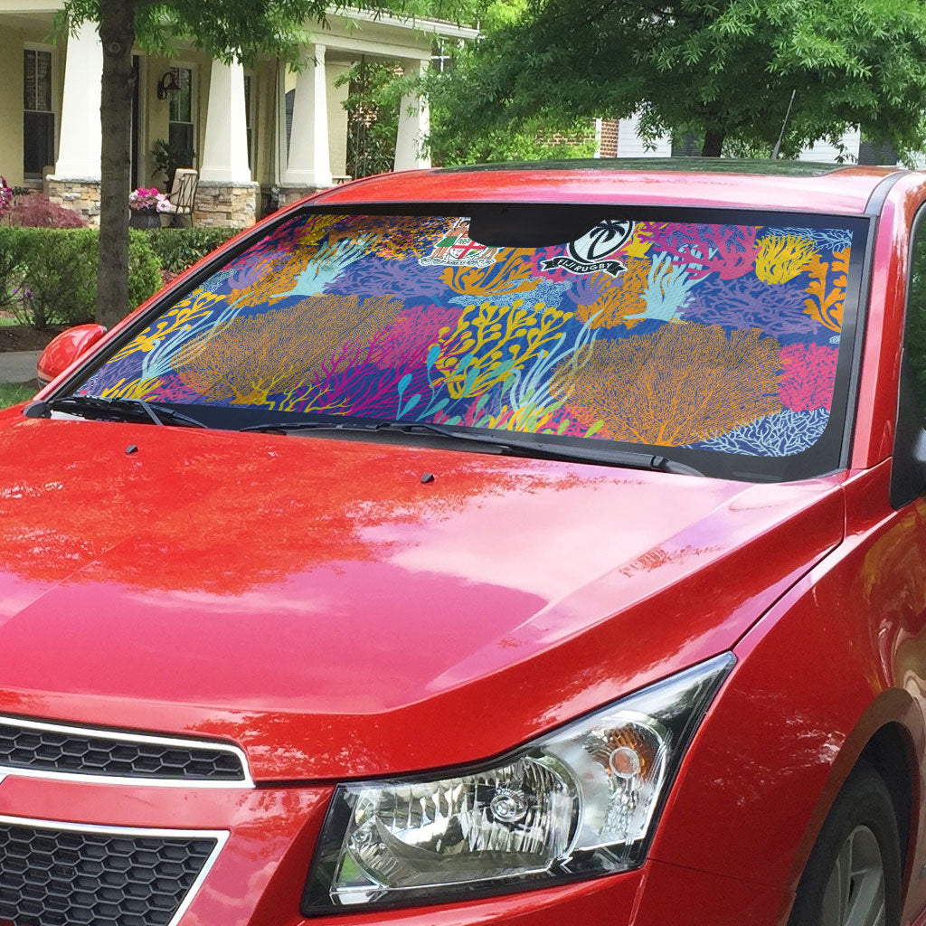 Fijian Rugby Auto Sun Shade Colorful Coral Reef Pre Match Design LT03 - Polynesian Pride