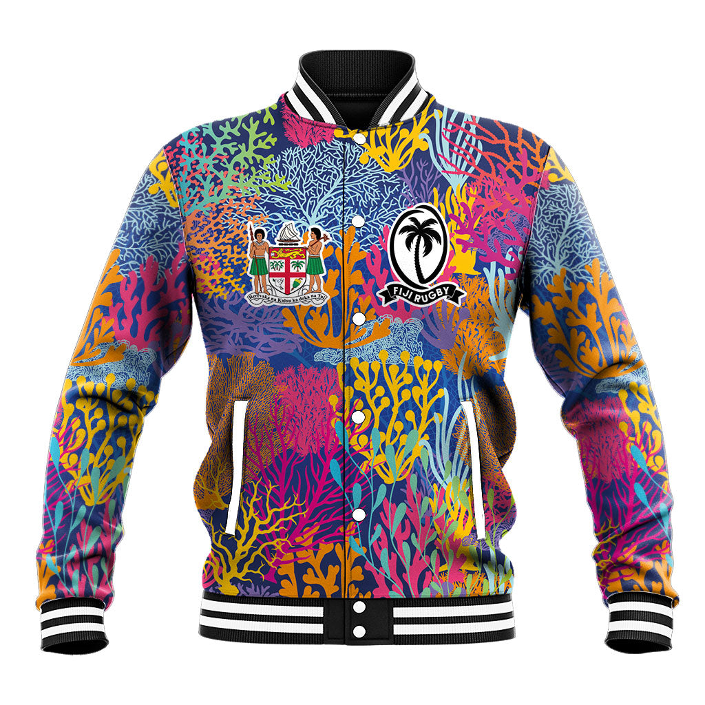 Custom Fijian Rugby Baseball Jacket Colorful Coral Reef Pre Match Design LT03 Unisex Multicolor - Polynesian Pride