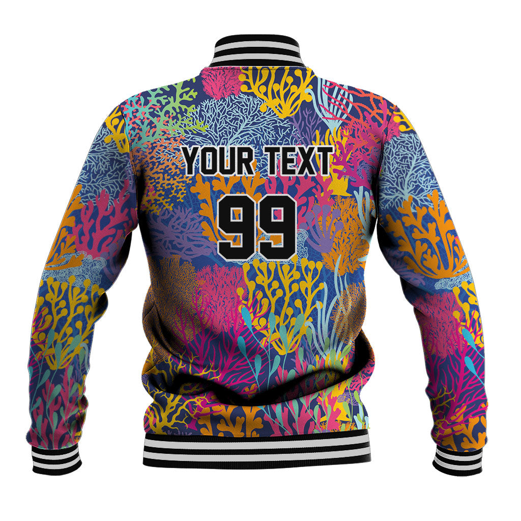 Custom Fijian Rugby Baseball Jacket Colorful Coral Reef Pre Match Design LT03 - Polynesian Pride