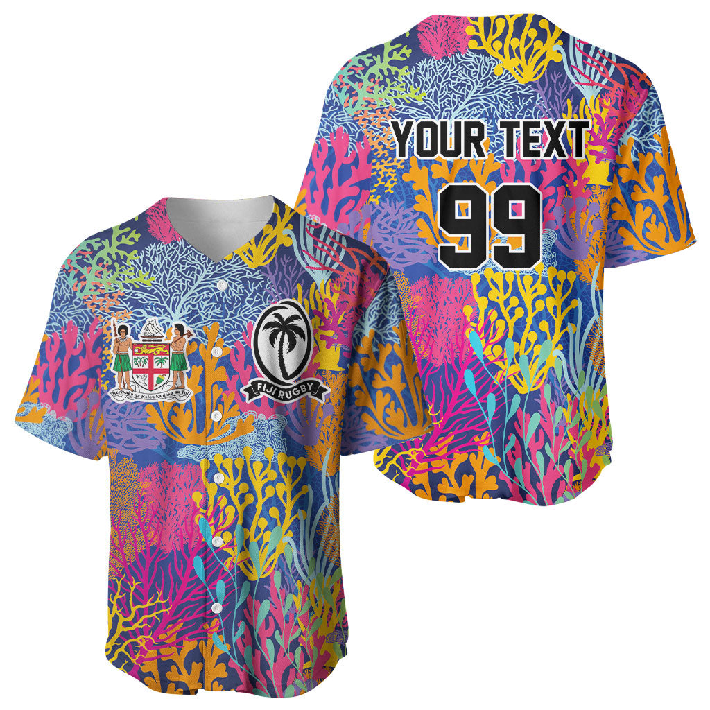 Custom Fijian Rugby Baseball Jersey Colorful Coral Reef Pre Match Design LT03 - Polynesian Pride