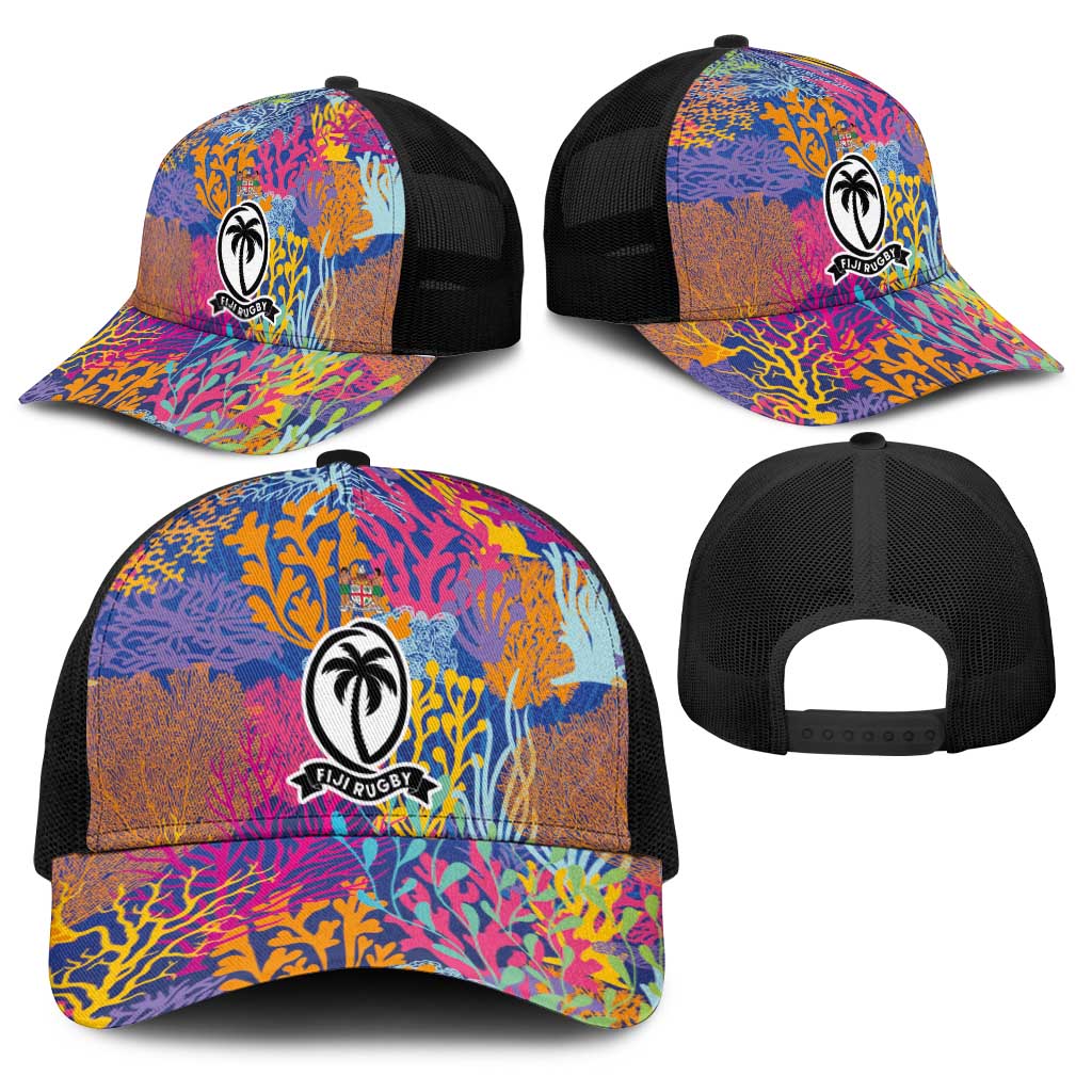 Fijian Rugby Baseball Net Cap Colorful Coral Reef Pre Match Design LT03 - Polynesian Pride