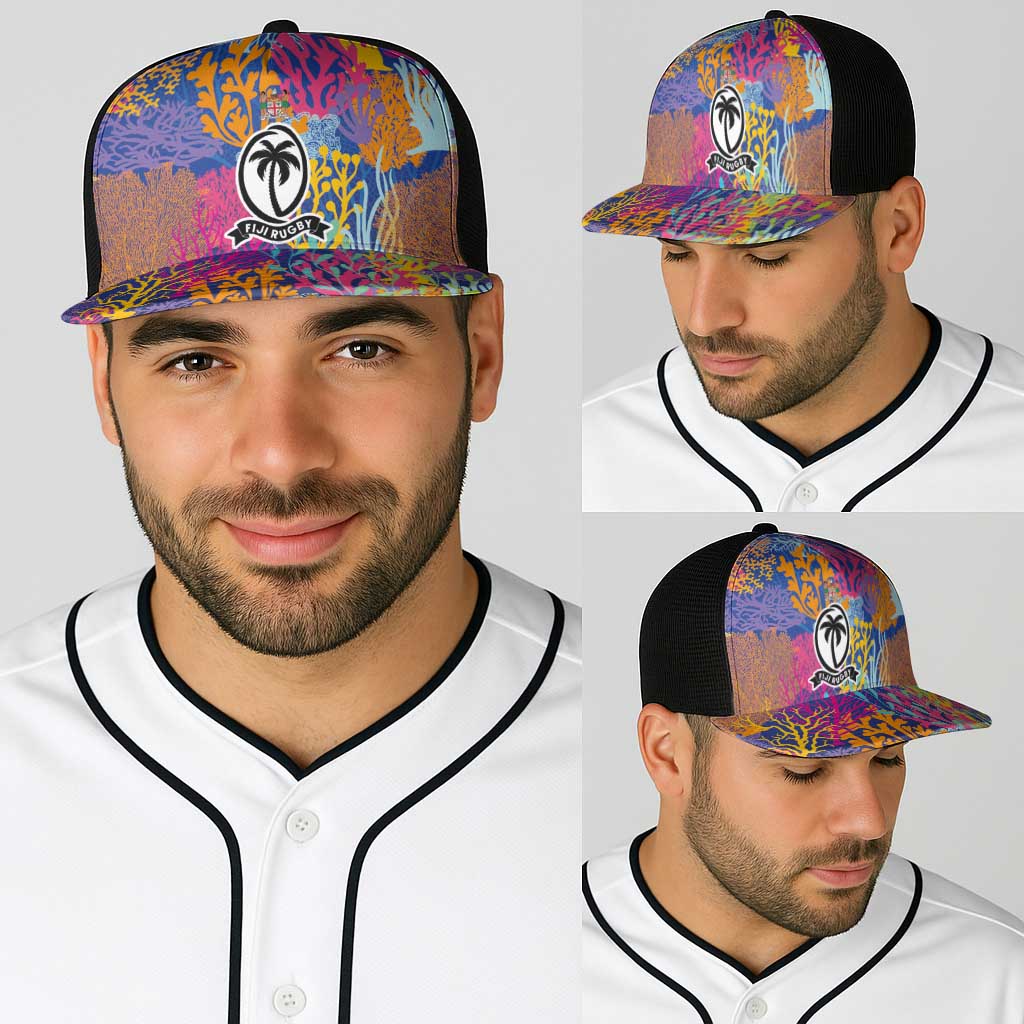 Fijian Rugby Baseball Net Cap Colorful Coral Reef Pre Match Design LT03 - Polynesian Pride