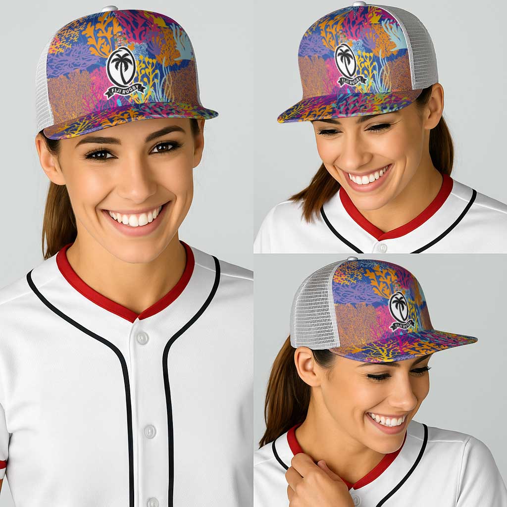 Fijian Rugby Baseball Net Cap Colorful Coral Reef Pre Match Design LT03 - Polynesian Pride