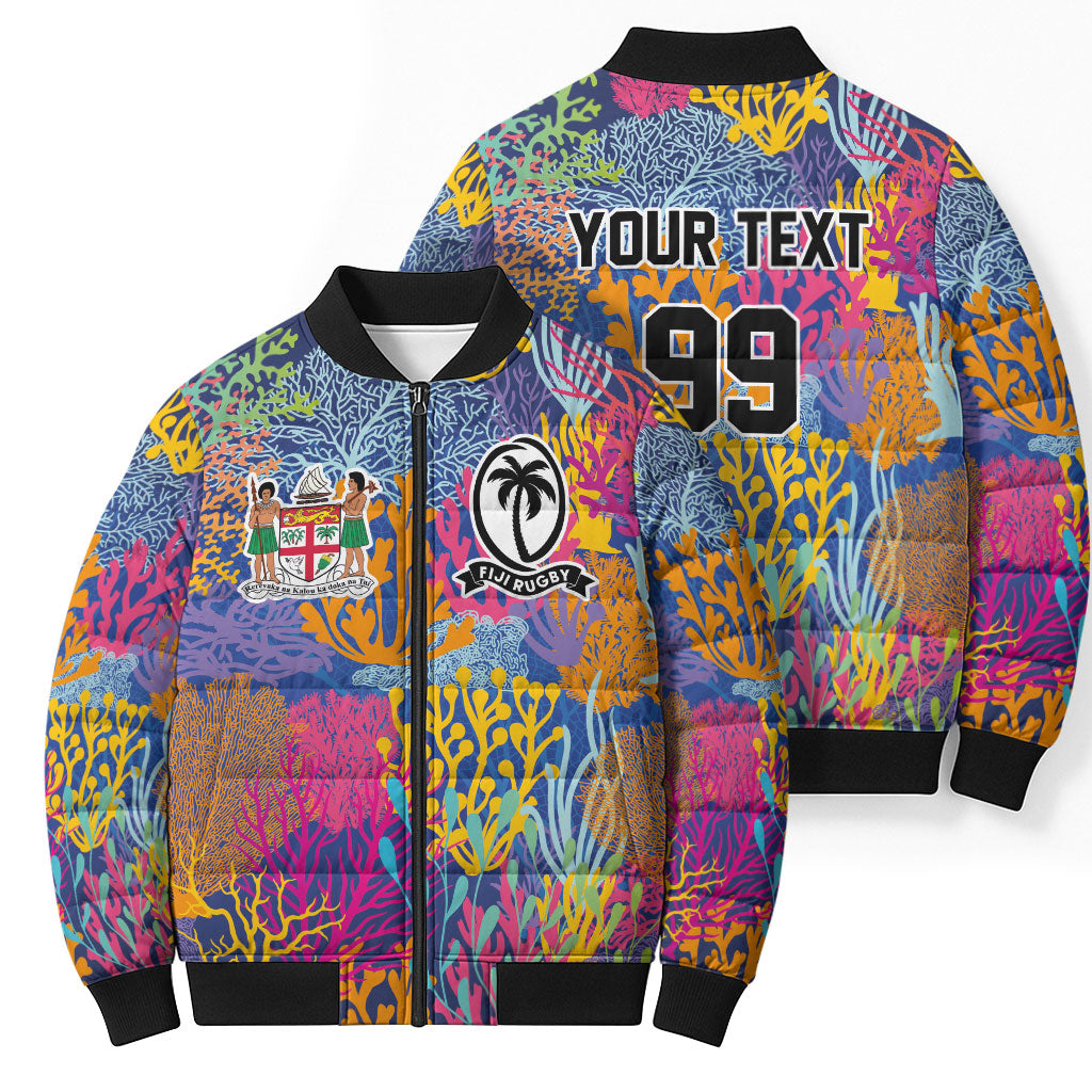 Custom Fijian Rugby Bomber Puffer Jacket Colorful Coral Reef Pre Match Design LT03 - Polynesian Pride