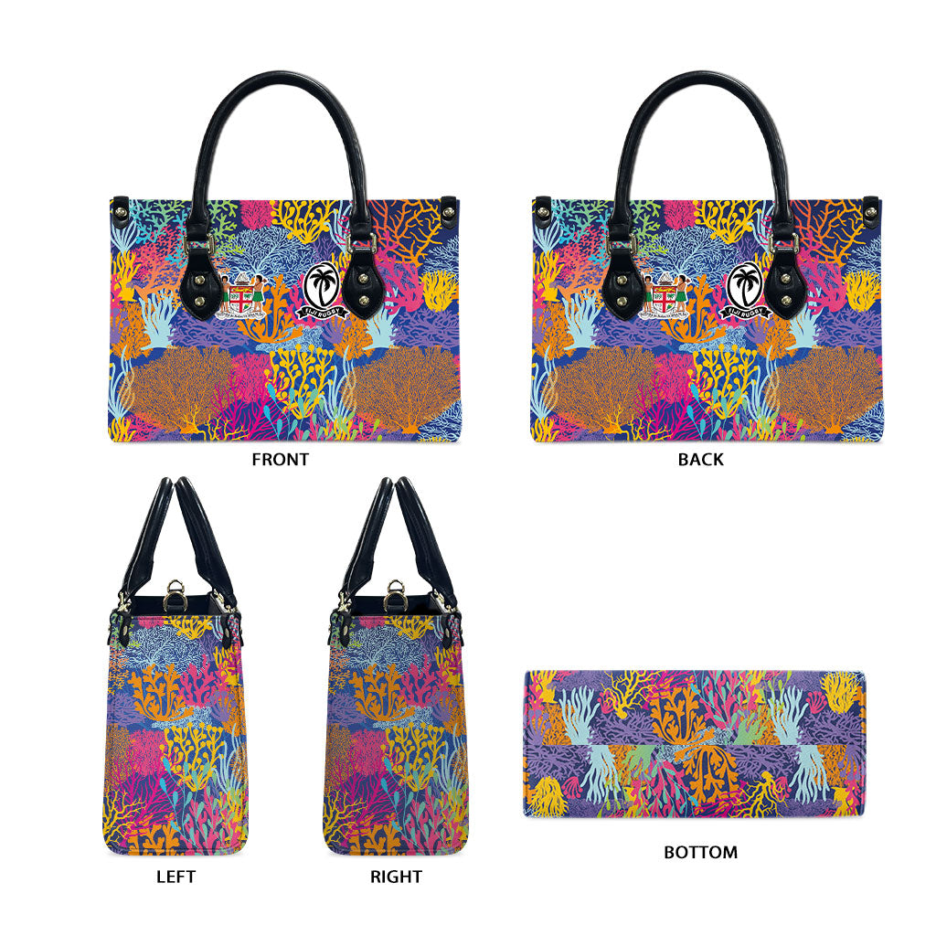 Fijian Rugby Leather Bag Colorful Coral Reef Pre Match Design LT03 - Polynesian Pride