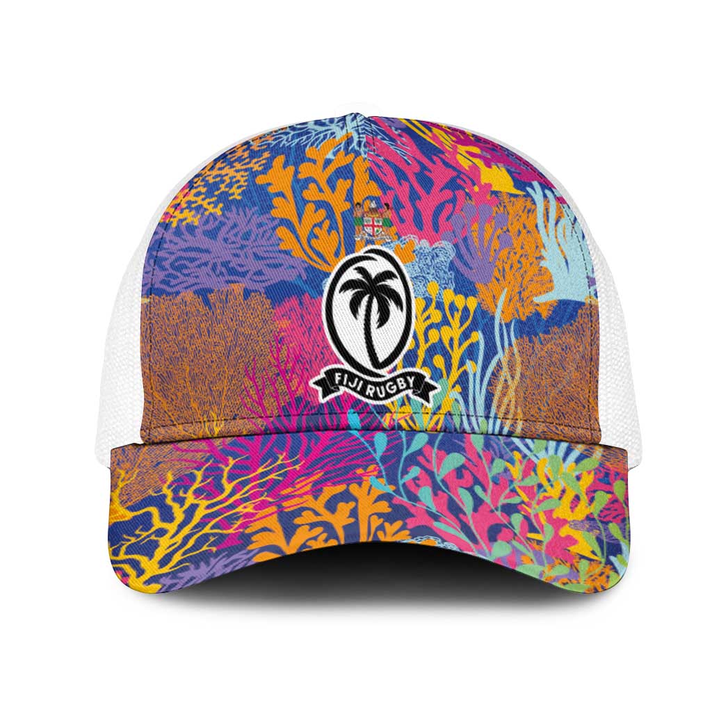 Fijian Rugby Mesh Trucker Cap Colorful Coral Reef Pre Match Design LT03 One Size White Multicolor - Polynesian Pride
