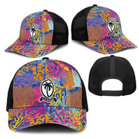 Fijian Rugby Mesh Trucker Cap Colorful Coral Reef Pre Match Design LT03 - Polynesian Pride