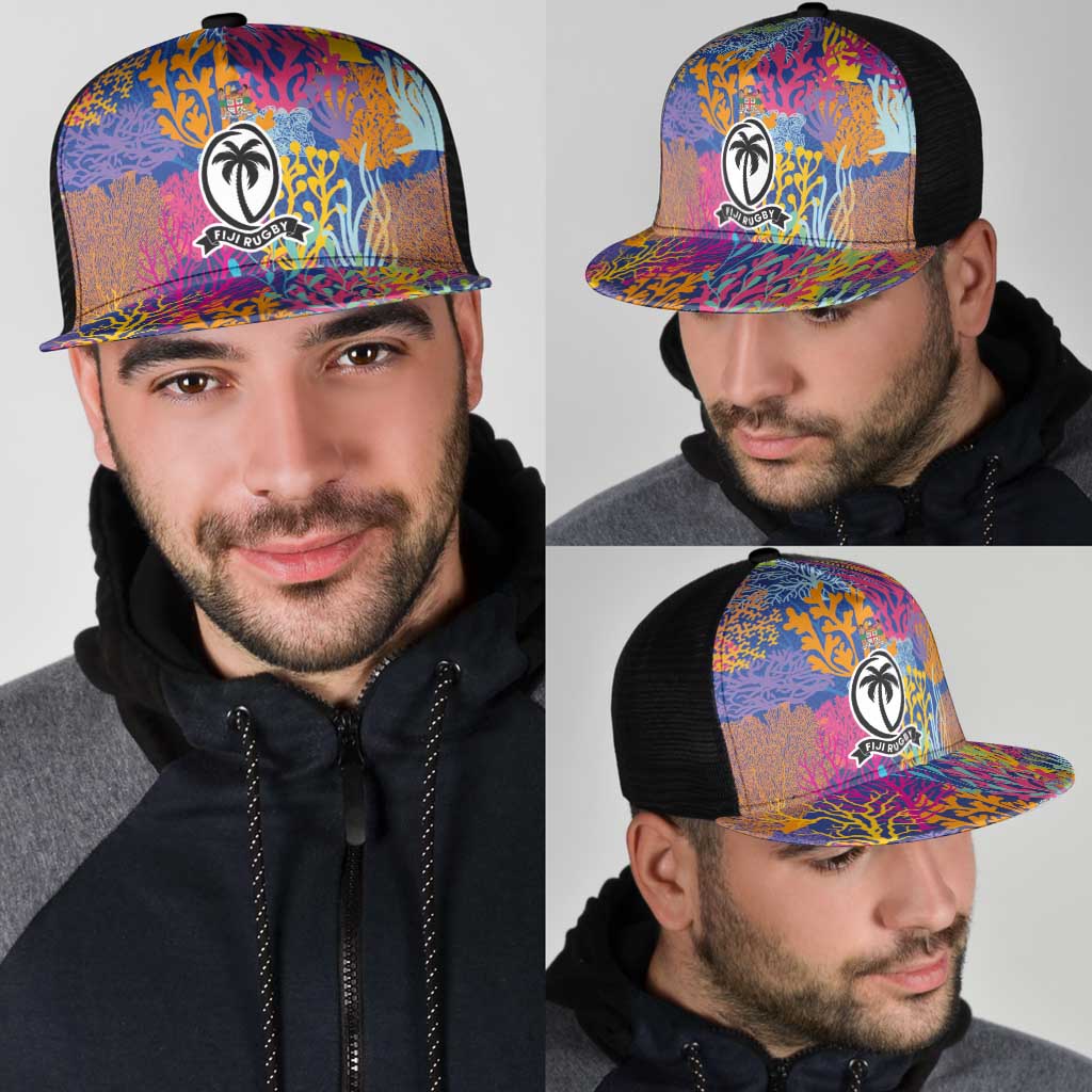Fijian Rugby Mesh Trucker Cap Colorful Coral Reef Pre Match Design LT03 - Polynesian Pride