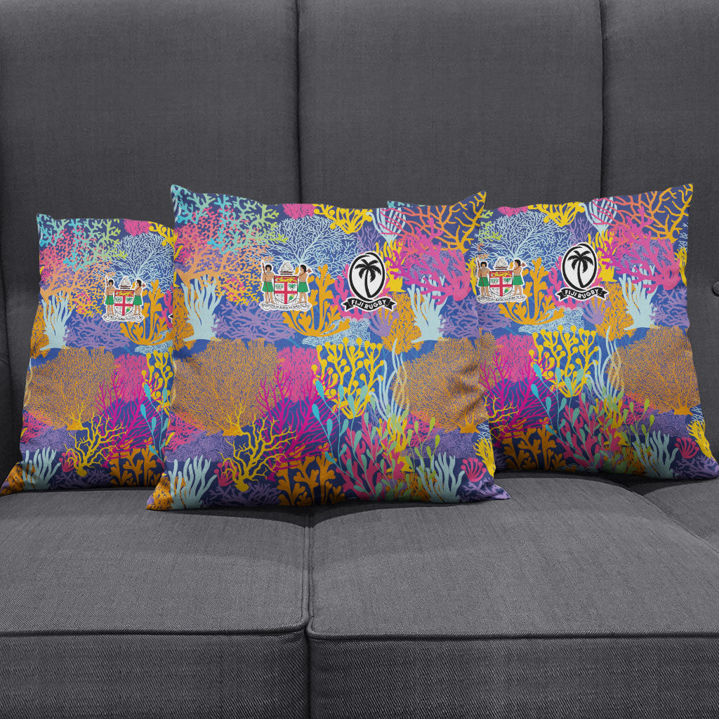 Fijian Rugby Pillow Cover Colorful Coral Reef Pre Match Design LT03 - Polynesian Pride