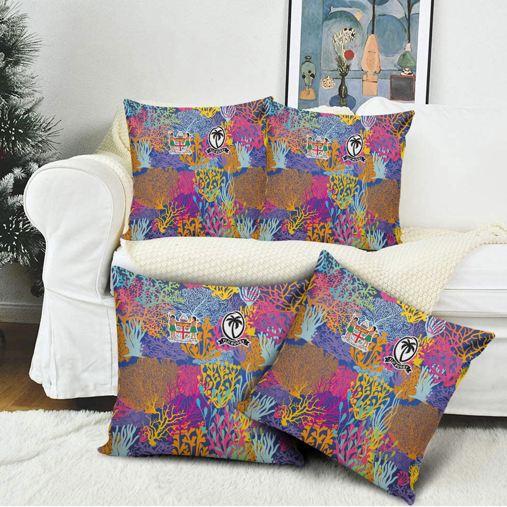Fijian Rugby Pillow Cover Colorful Coral Reef Pre Match Design LT03 - Polynesian Pride