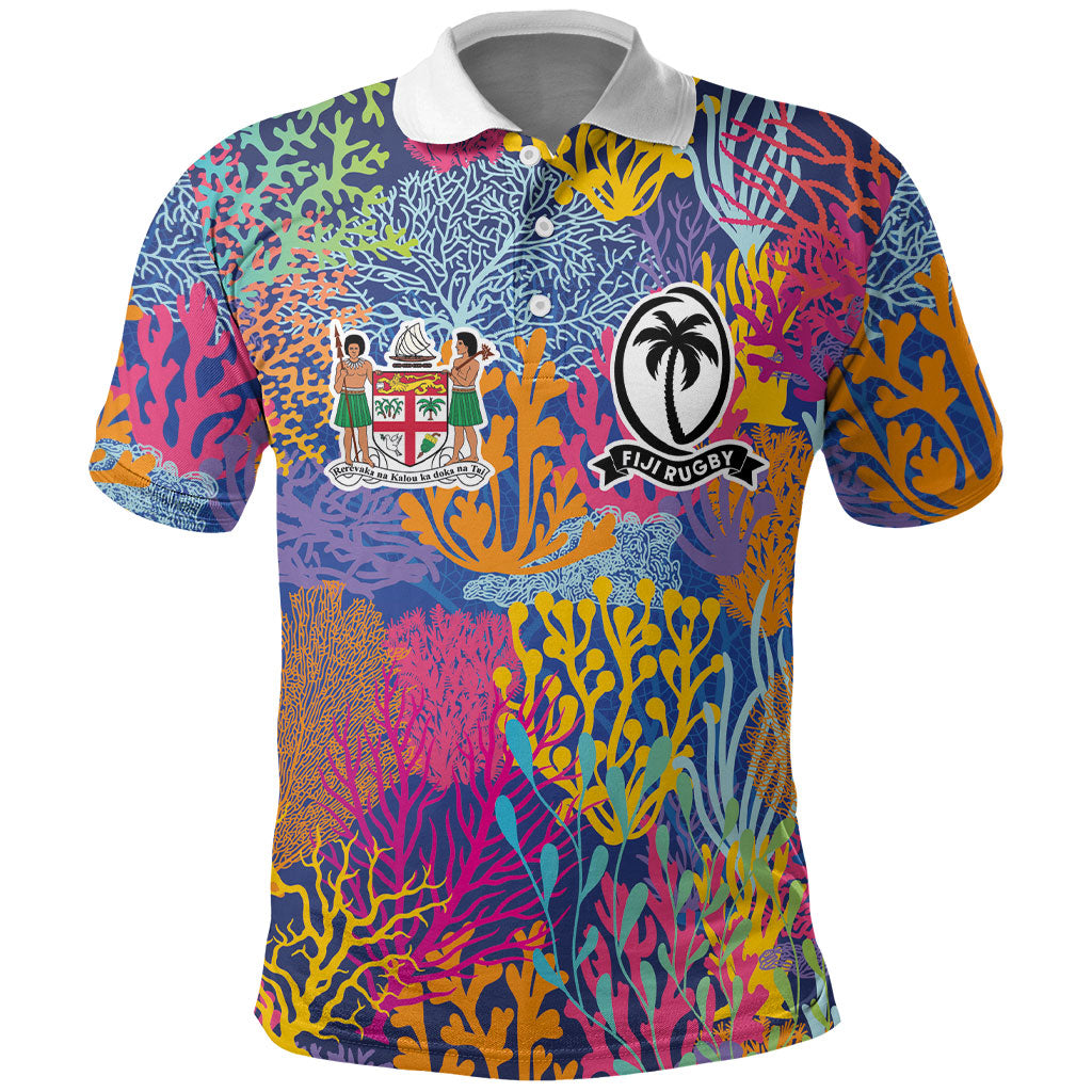 Custom Fijian Rugby Polo Shirt Colorful Coral Reef Pre Match Design LT03 Multicolor - Polynesian Pride