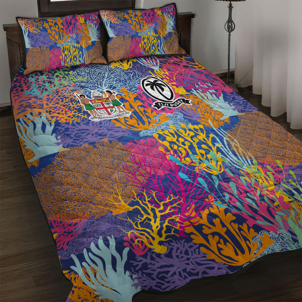 Fijian Rugby Quilt Bed Set Colorful Coral Reef Pre Match Design LT03 Multicolor - Polynesian Pride