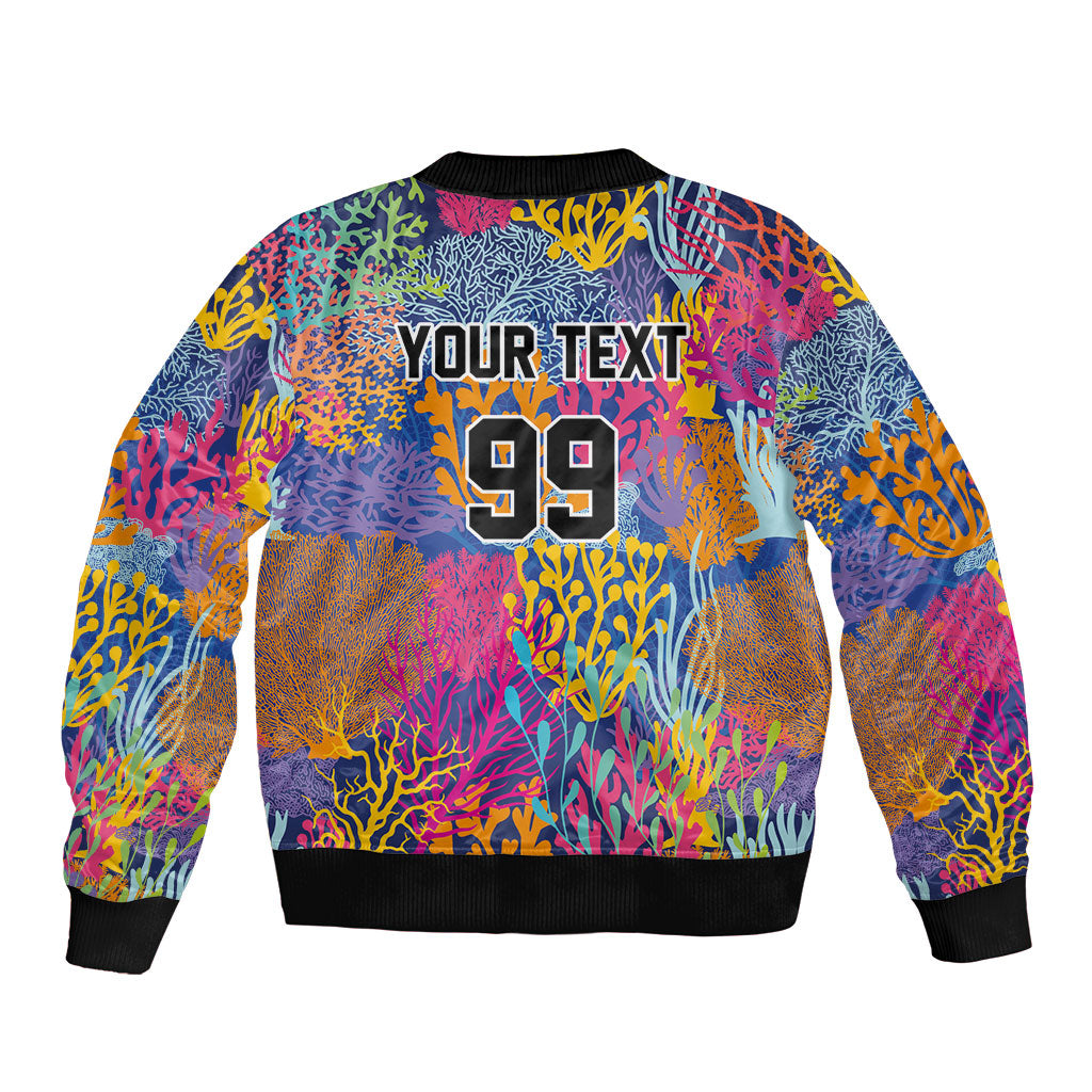 Custom Fijian Rugby Sleeve Zip Bomber Jacket Colorful Coral Reef Pre Match Design LT03 - Polynesian Pride