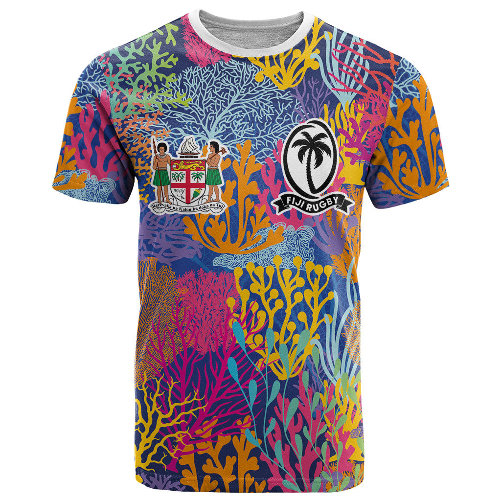 Custom Fijian Rugby T Shirt Colorful Coral Reef Pre Match Design LT03 Multicolor - Polynesian Pride