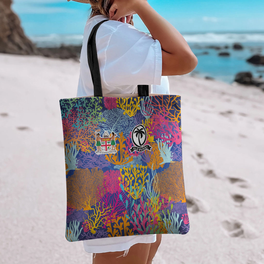 Fijian Rugby Tote Bag Colorful Coral Reef Pre Match Design LT03 - Polynesian Pride