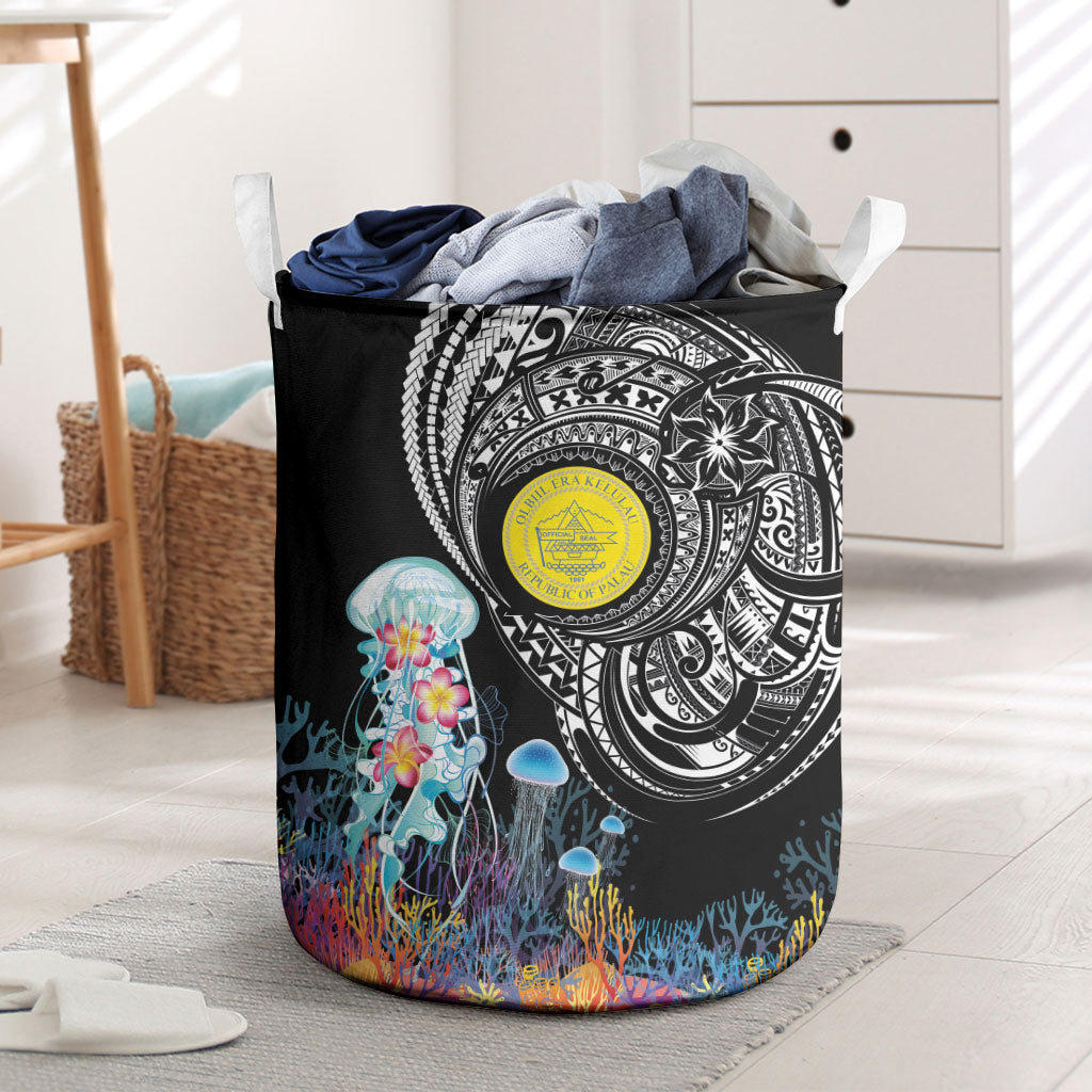 Palau Jellyfish Laundry Basket Coral Reef with Polynesian Pattern LT03 Black - Polynesian Pride