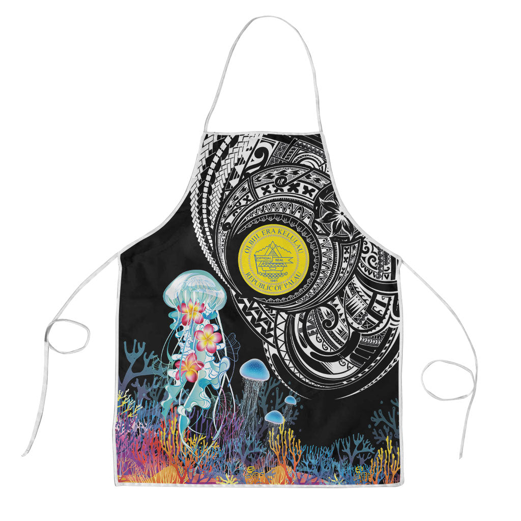 Palau Jellyfish Apron Coral Reef with Polynesian Pattern LT03 Black - Polynesian Pride