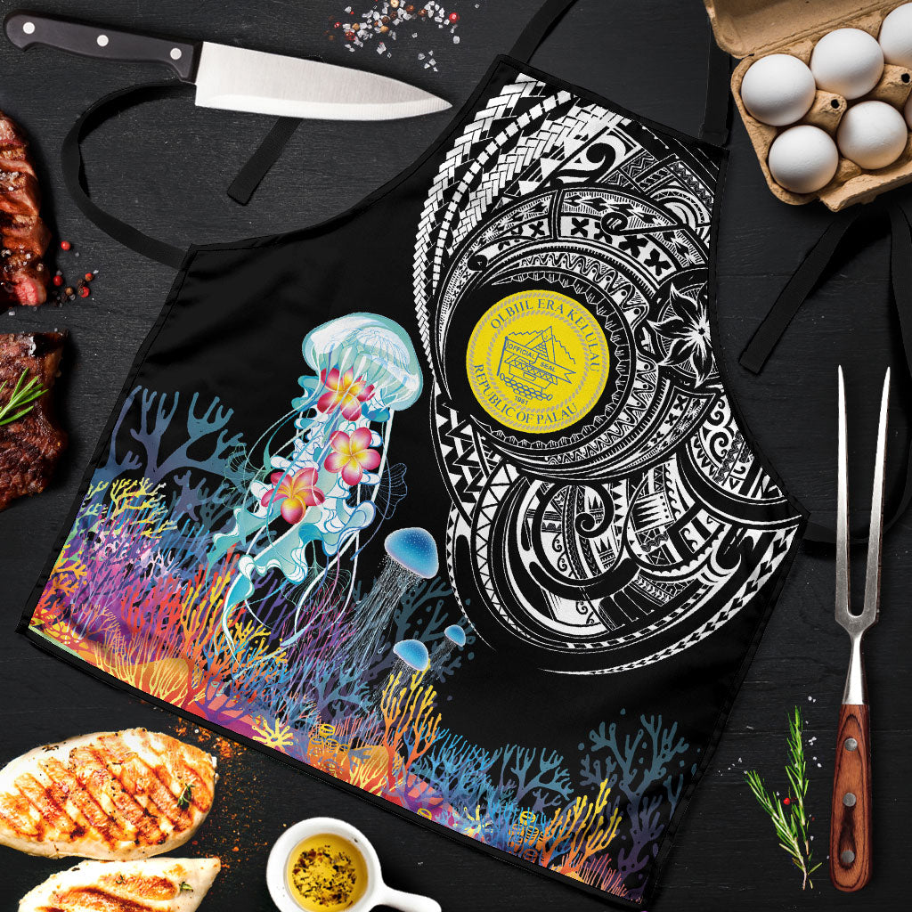 Palau Jellyfish Apron Coral Reef with Polynesian Pattern LT03 Black - Polynesian Pride