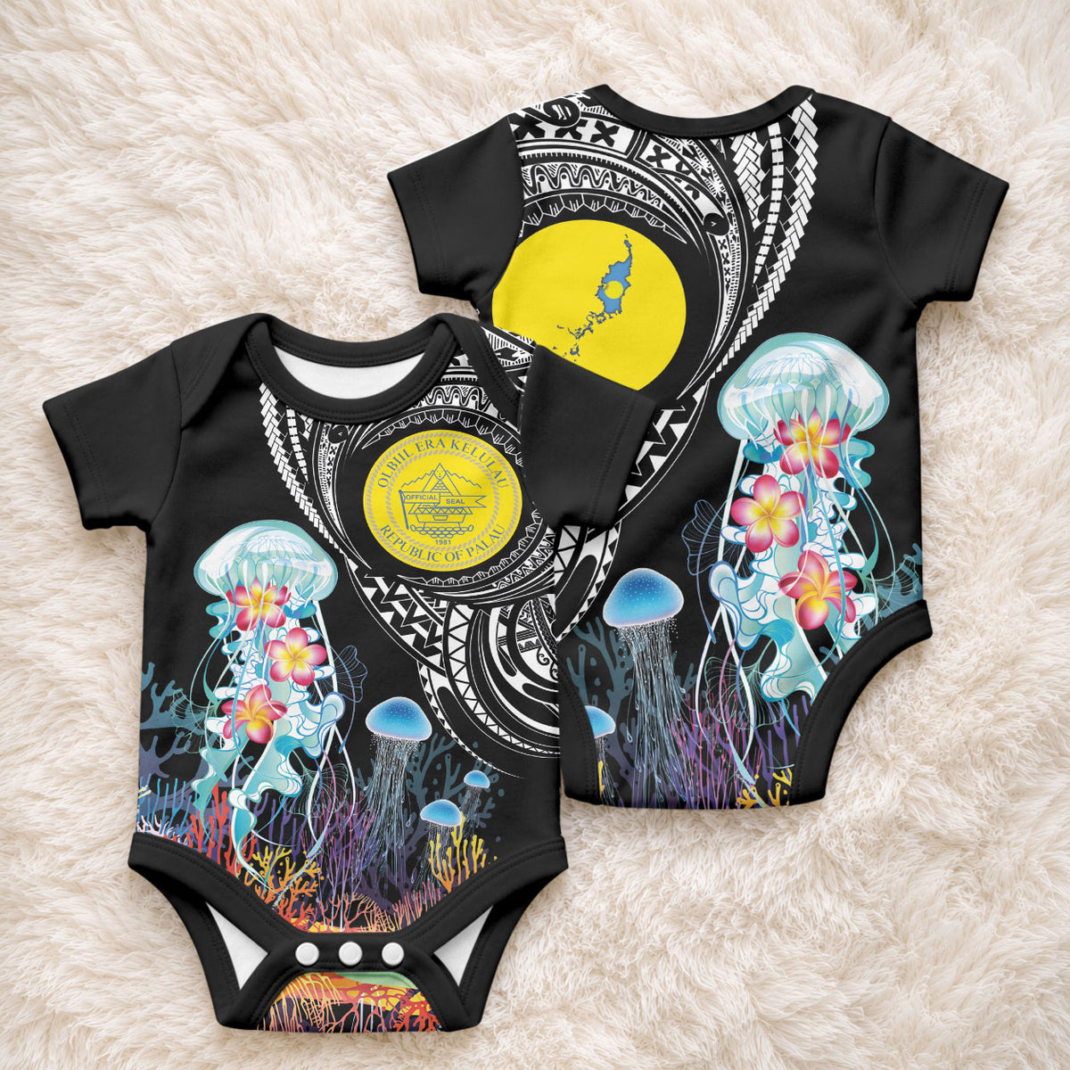 Palau Jellyfish Baby Onesie Coral Reef with Polynesian Pattern LT03 - Polynesian Pride