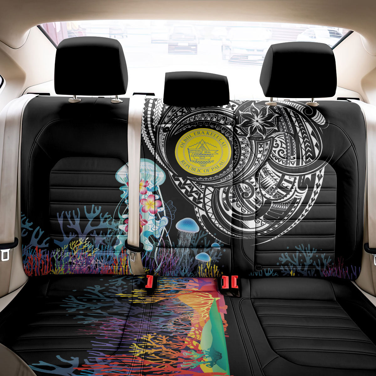 Palau Jellyfish Back Car Seat Cover Coral Reef with Polynesian Pattern LT03 - Polynesian Pride