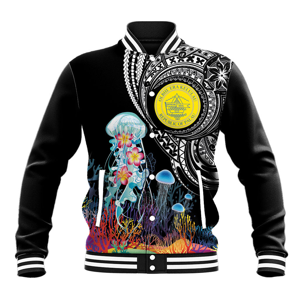 Palau Jellyfish Baseball Jacket Coral Reef with Polynesian Pattern LT03 Unisex Black - Polynesian Pride