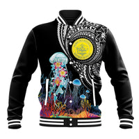 Palau Jellyfish Baseball Jacket Coral Reef with Polynesian Pattern LT03 Unisex Black - Polynesian Pride