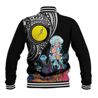 Palau Jellyfish Baseball Jacket Coral Reef with Polynesian Pattern LT03 - Polynesian Pride
