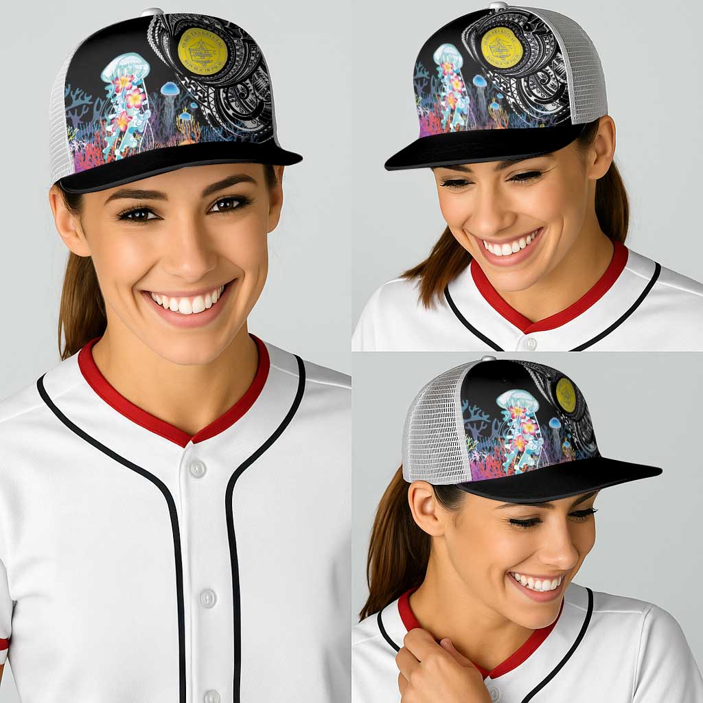 Palau Jellyfish Baseball Net Cap Coral Reef with Polynesian Pattern LT03 - Polynesian Pride