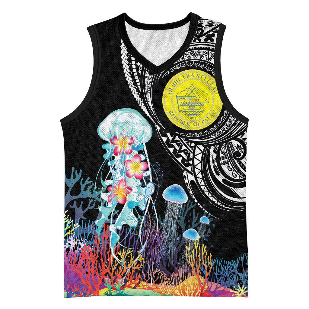 Palau Jellyfish Basketball Jersey Coral Reef with Polynesian Pattern LT03 Unisex Black - Polynesian Pride