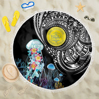 Palau Jellyfish Beach Blanket Coral Reef with Polynesian Pattern LT03 One Size 150cm Black - Polynesian Pride