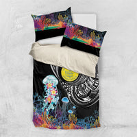 Palau Jellyfish Bedding Set Coral Reef with Polynesian Pattern LT03 US Twin 172cm x 218cm Black - Polynesian Pride