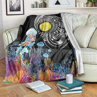 Palau Jellyfish Blanket Coral Reef with Polynesian Pattern LT03 Black - Polynesian Pride