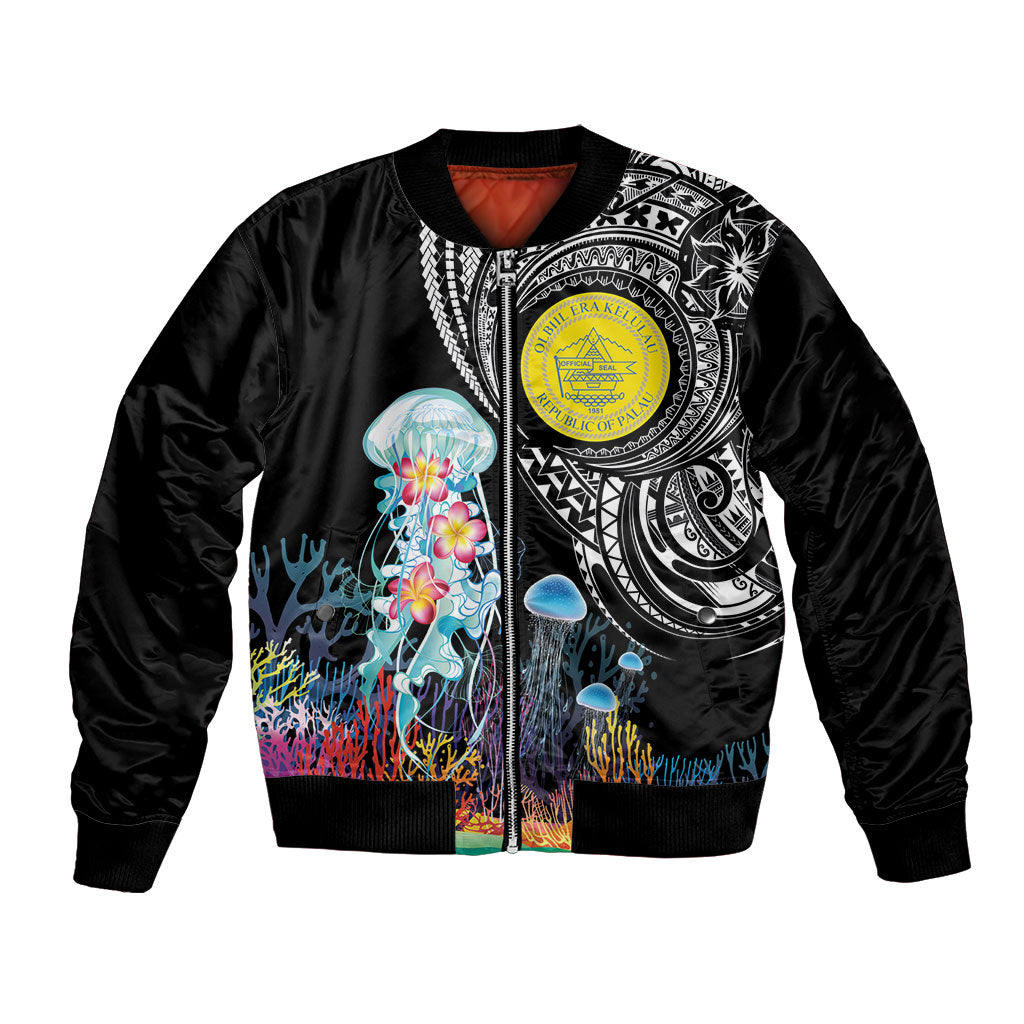 Palau Jellyfish Bomber Jacket Coral Reef with Polynesian Pattern LT03 Unisex Black - Polynesian Pride