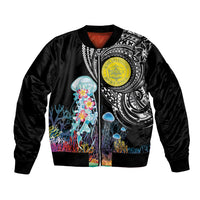Palau Jellyfish Bomber Jacket Coral Reef with Polynesian Pattern LT03 Unisex Black - Polynesian Pride