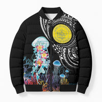 Palau Jellyfish Bomber Puffer Jacket Coral Reef with Polynesian Pattern LT03 Unisex Black - Polynesian Pride