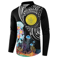 Palau Jellyfish Button Sweatshirt Coral Reef with Polynesian Pattern LT03 - Polynesian Pride
