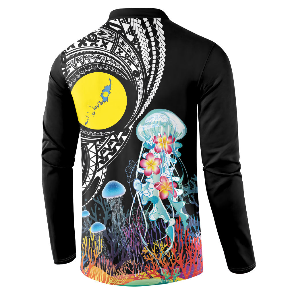 Palau Jellyfish Button Sweatshirt Coral Reef with Polynesian Pattern LT03 - Polynesian Pride