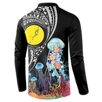 Palau Jellyfish Button Sweatshirt Coral Reef with Polynesian Pattern LT03 - Polynesian Pride
