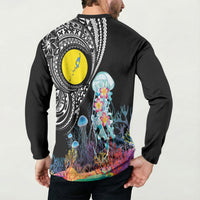 Palau Jellyfish Button Sweatshirt Coral Reef with Polynesian Pattern LT03 - Polynesian Pride