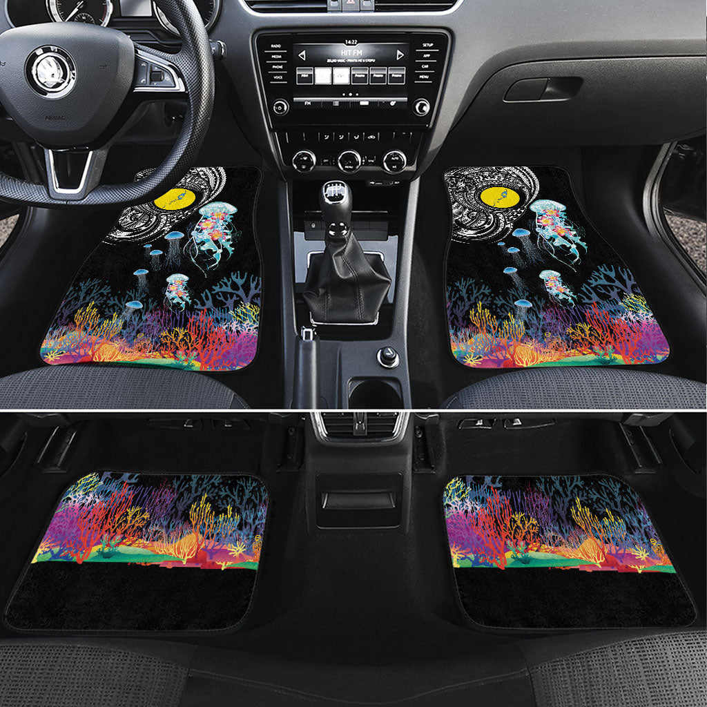 Palau Jellyfish Car Mats Coral Reef with Polynesian Pattern LT03 Set 4pcs Black - Polynesian Pride