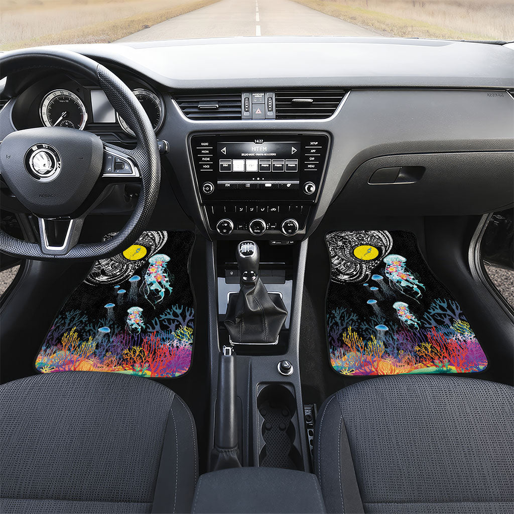 Palau Jellyfish Car Mats Coral Reef with Polynesian Pattern LT03 Set 2pcs - Front Black - Polynesian Pride