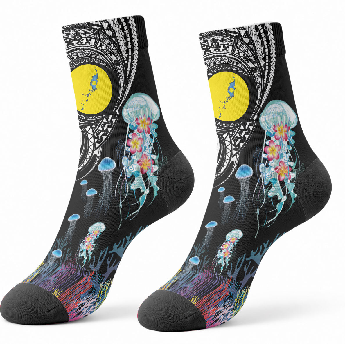 Palau Jellyfish Crew Socks Coral Reef with Polynesian Pattern LT03 - Polynesian Pride