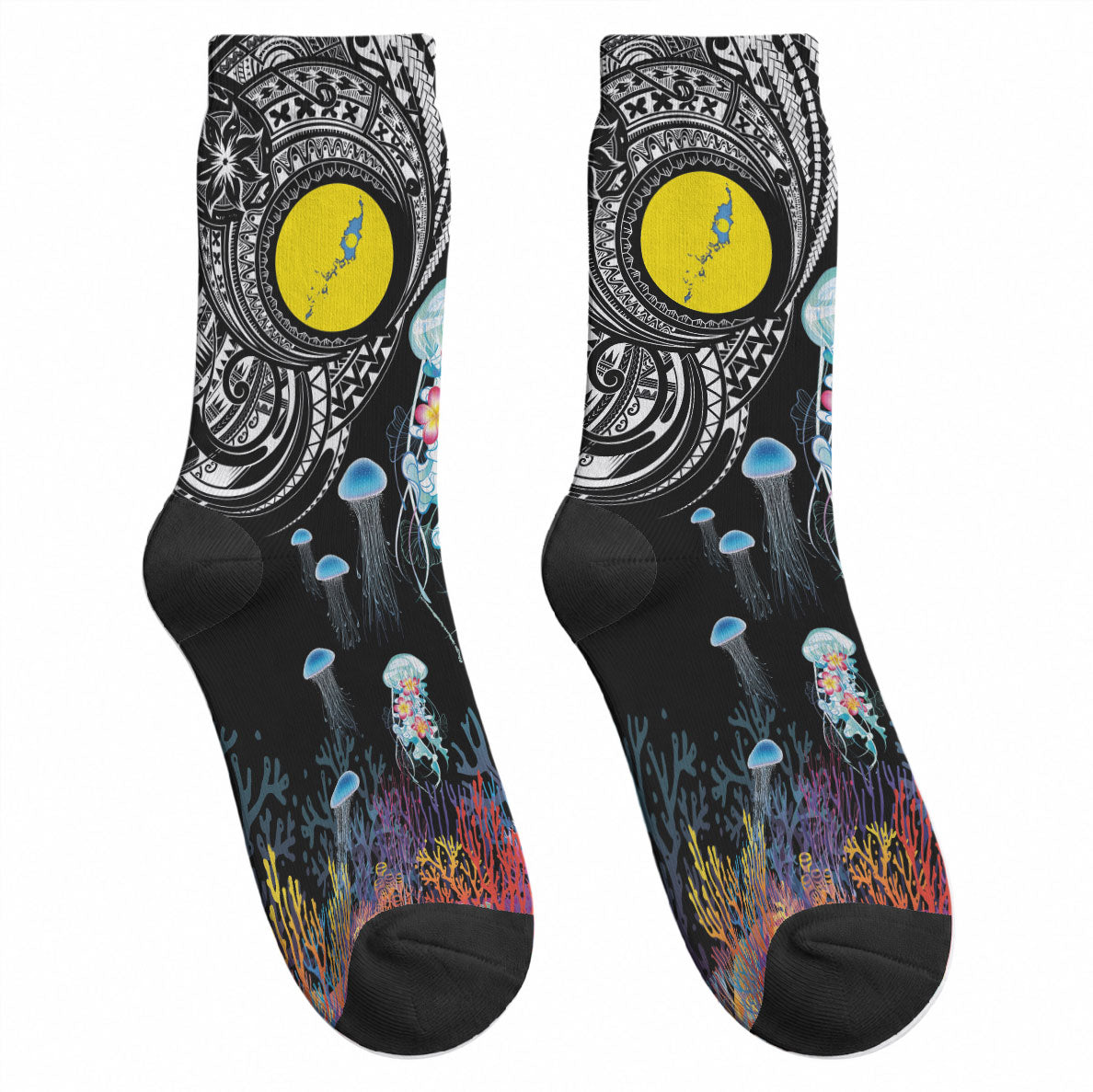 Palau Jellyfish Crew Socks Coral Reef with Polynesian Pattern LT03 - Polynesian Pride