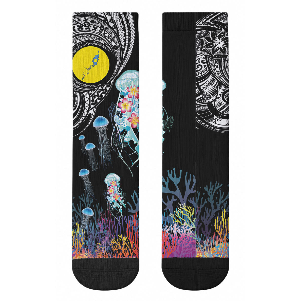 Palau Jellyfish Crew Socks Coral Reef with Polynesian Pattern LT03 - Polynesian Pride