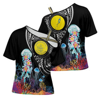 Palau Jellyfish Cross Shoulder Shirt Coral Reef with Polynesian Pattern LT03 - Polynesian Pride