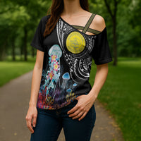 Palau Jellyfish Cross Shoulder Shirt Coral Reef with Polynesian Pattern LT03 - Polynesian Pride
