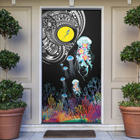 Palau Jellyfish Door Cover Coral Reef with Polynesian Pattern LT03 Black - Polynesian Pride
