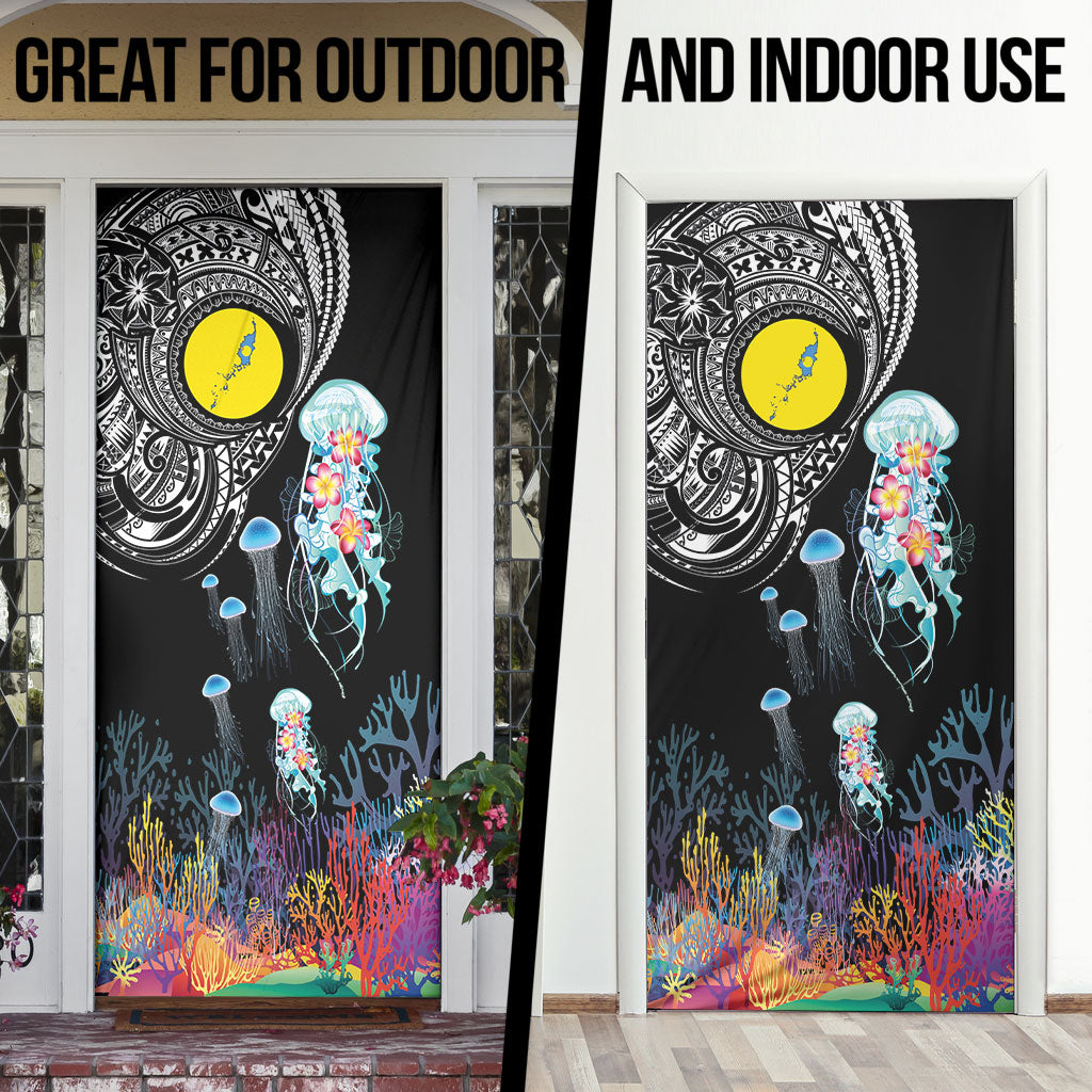 Palau Jellyfish Door Cover Coral Reef with Polynesian Pattern LT03 - Polynesian Pride